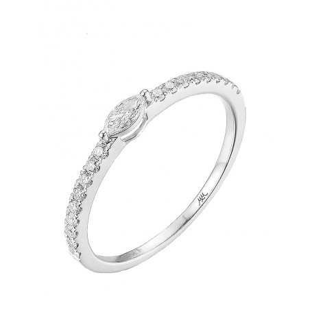 Anillo de diamante talla marquise y pavé en oro blanco 18k