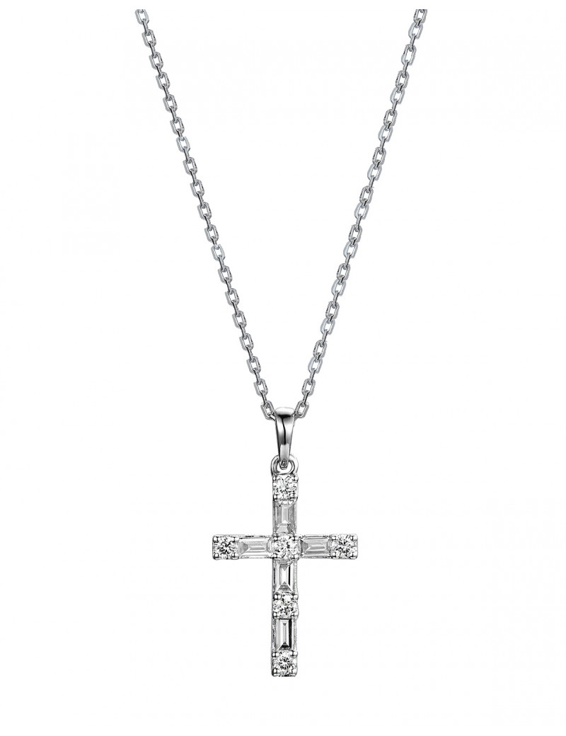 Colgante Cruz Diamantes Oro Blanco 18k (0.28ct) | Joyería Marga Mira
