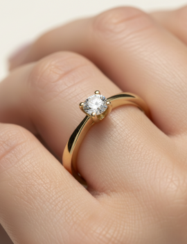 Berlín: Anillo de Diamante Solitario de 4 Garras en Oro Amarillo 18k