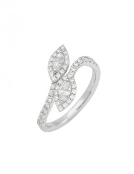 Toi et Moi: Anillo abierto con dos diamantes talla marquise rodeados por un halo, formando un diseño de hoja de oro blanco 18k