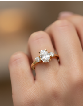 Budapest: Anillo Trilogía Diamante Oval y Brillantes Oro Amarillo 18k