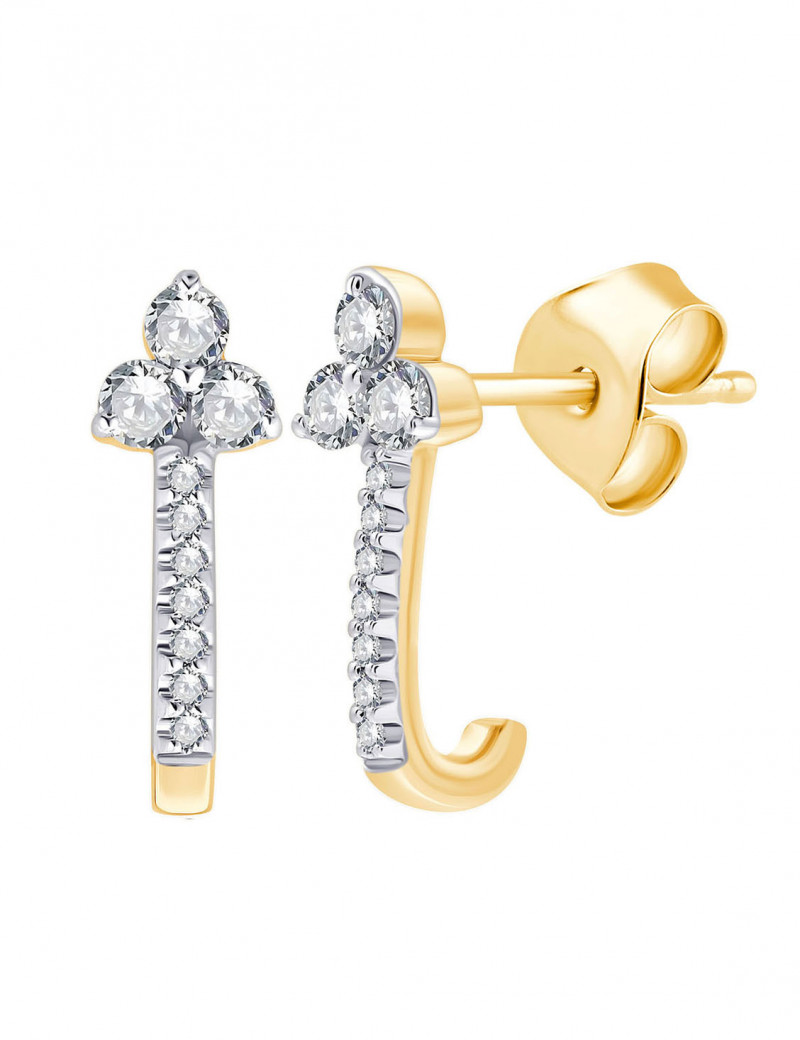 Par de pendientes trepadores de oro bicolor con diseño de trébol de diamantes.