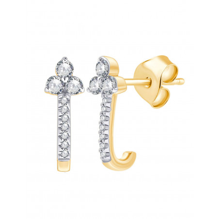 Par de pendientes trepadores de oro bicolor con diseño de trébol de diamantes.