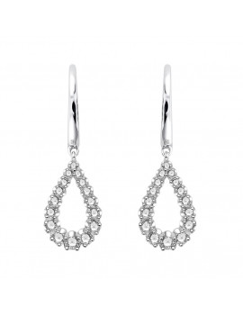 Par de pendientes de aro en oro blanco con un colgante en forma de lágrima realzado de diamantes