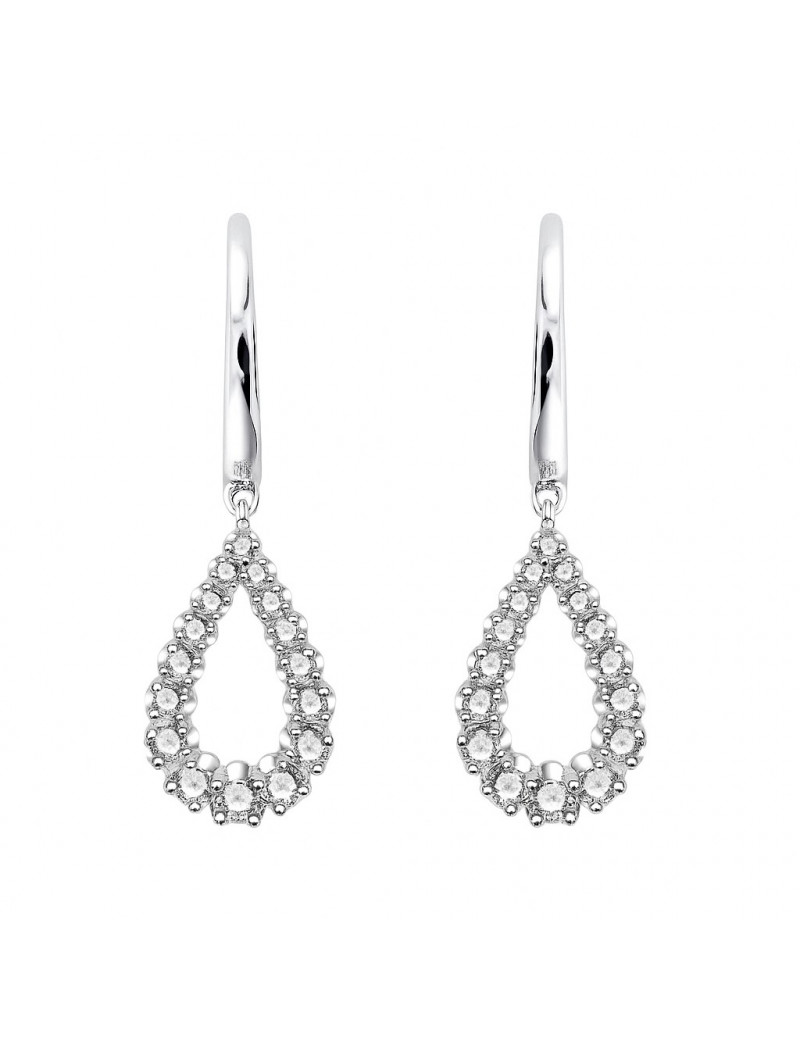 Par de pendientes de aro en oro blanco con un colgante en forma de lágrima realzado de diamantes