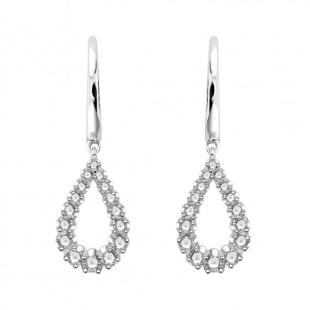 Par de pendientes de aro en oro blanco con un colgante en forma de lágrima realzado de diamantes