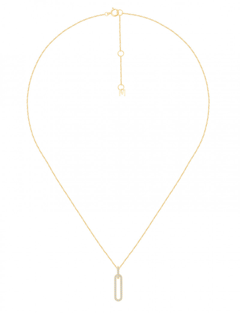 Gargantilla de oro amarillo 18k con colgante de eslabón alargado y pavé de diamante