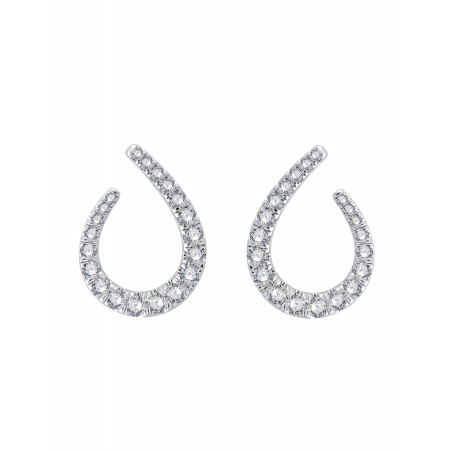 Par de pendientes trepadores de oro blanco en forma de lágrima abierta, engastados de diamantes.