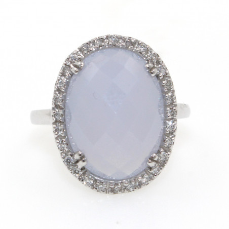 Anillo con Calzedonia y Diamantes oro blanco 18k · Joyería Marga Mira