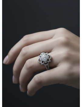 Anillo de Diamantes Flor Vintage Oro Blanco 18k · Joyería Marga Mira