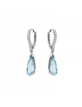 Pendientes Largos con Aguamarinas Pera y Diamantes Brillantes
