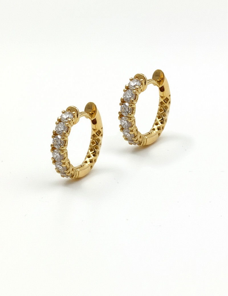 Brenda: Pendientes Aros de Diamantes 3 mm en Oro Amarillo 18k