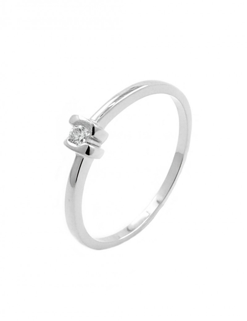 Anillo de Diamante Brillante en Oro Blanco 18k · Joyería Marga Mira