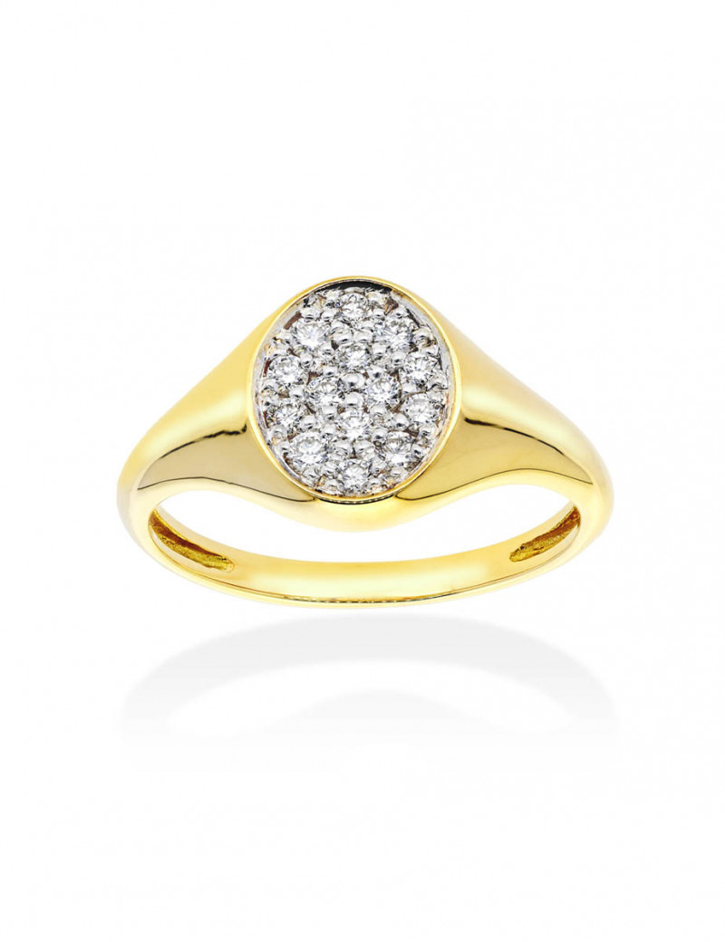 Anillo Sello de Diamantes en Oro Amarillo 18k - Joyería Marga Mira