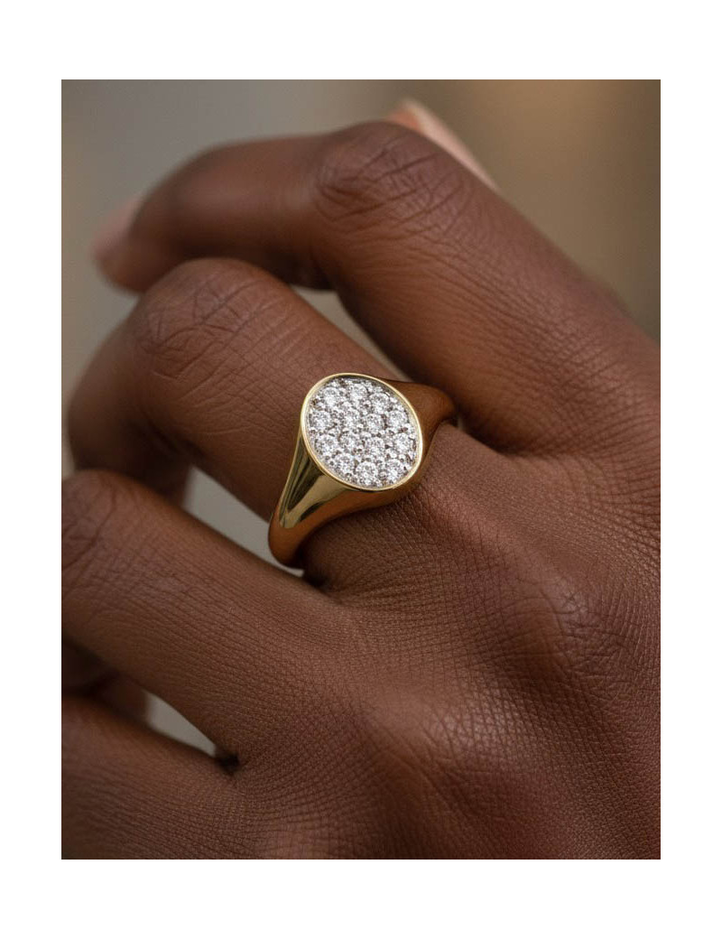 Anillo Sello de Diamantes en Oro Amarillo 18k - Joyería Marga Mira