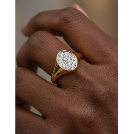 Anillo Sello de Diamantes en Oro Amarillo 18k - Joyería Marga Mira