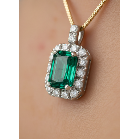 Colgante de Esmeralda y Diamantes en Oro Blanco 18k · Marga Mira