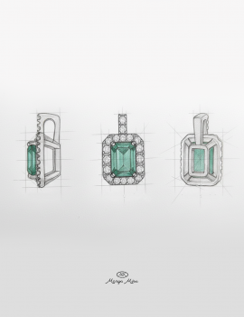 Colgante de Esmeralda y Diamantes en Oro Blanco 18k · Marga Mira