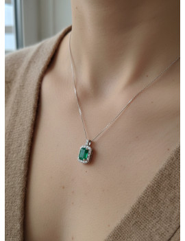 Colgante de Esmeralda y Diamantes en Oro Blanco 18k · Marga Mira
