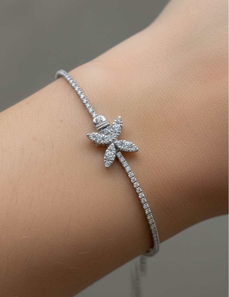 Pulsera Rivière Mariposa Diamantes en Oro Blanco 18k  · Marga Mira