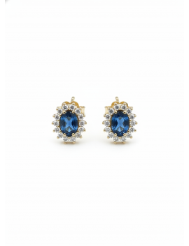 Victoria: Pendientes Zafiros 4x6 mm Diamantes en Oro Amarillo 18k