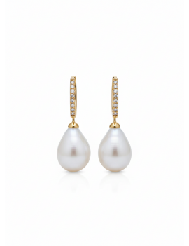 Nicole: Pendientes Diamantes y Perlas Cultivadas en Oro Amarillo 18k