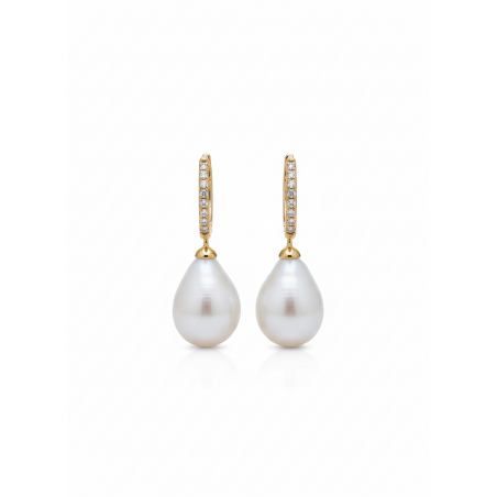 Nicole: Pendientes Diamantes y Perlas Cultivadas en Oro Amarillo 18k