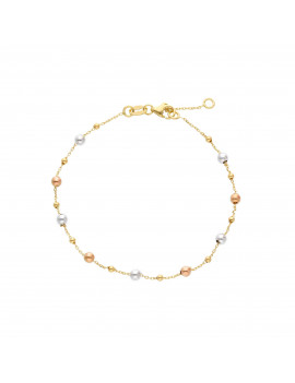 Pulsera Bolitas Oro Tricolor 18k. Brazalete de Mujer con Bolas de Oro