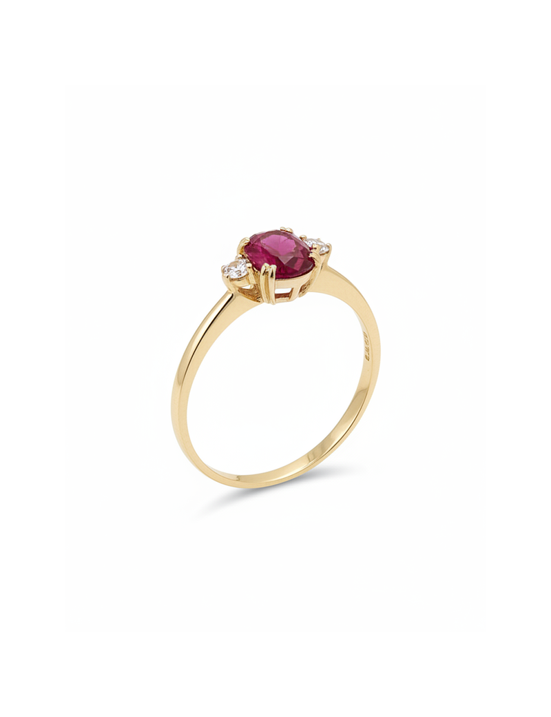 Budapest: Anillo de Rubí Ovalado 5x7mm y Diamantes Oro Amarillo 18k