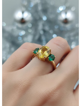 Budapest: Anillo Heliodoro Oval y Esmeraldas Colombianas Oro 18k