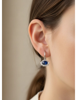 Alma: Pendientes Colgantes Zafiros Ovalados 6x4cm y Diamantes Halo