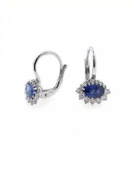 Alma: Pendientes Colgantes Zafiros Ovalados 6x4cm y Diamantes Halo