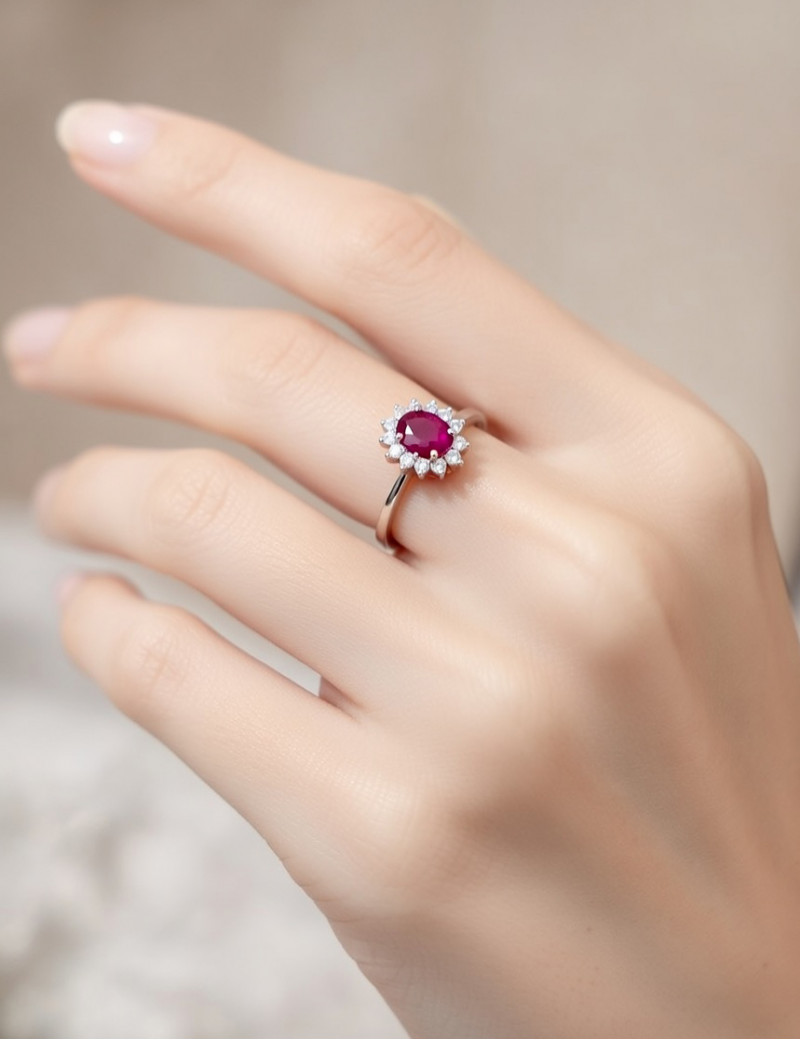 Anillo Victoria Rubí Oval y Diamantes en Oro Blanco 18k · Marga Mira