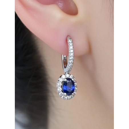 Pendientes Victoria con Zafiros Ovales y Diamantes en Oro Blanco 18k