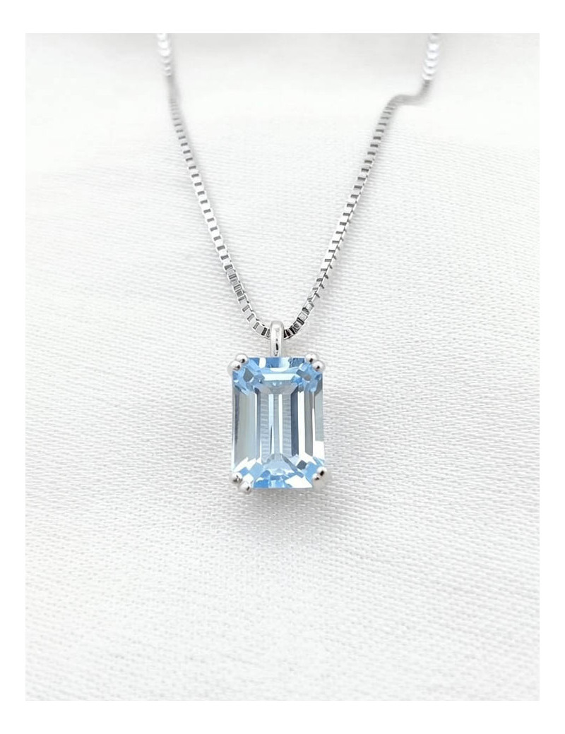 Collar Aguamarina Talla Esmeralda en Blanco 18k · Joyería Marga Mira