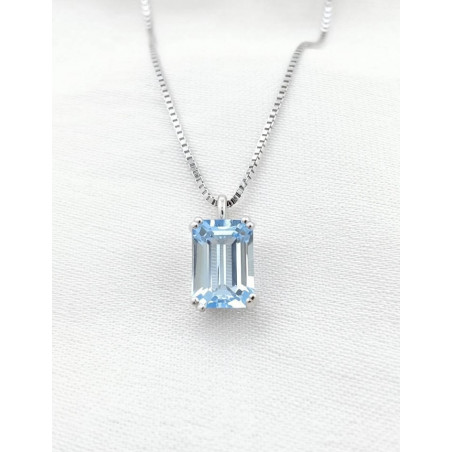 Collar Aguamarina Talla Esmeralda en Blanco 18k · Joyería Marga Mira