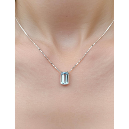 Collar Aguamarina Talla Esmeralda en Blanco 18k · Joyería Marga Mira