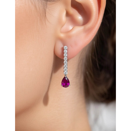 Anna: Pendientes Rubí de Talla Gota y Diamantes en Oro Blanco 18k