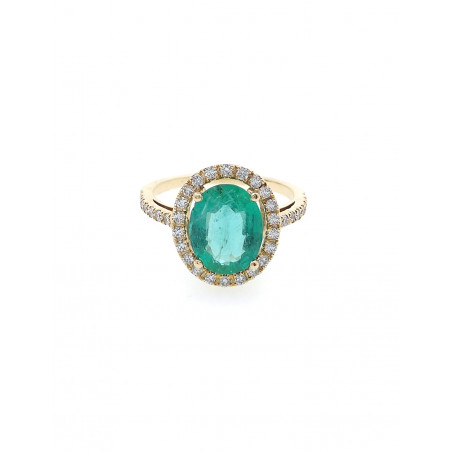 Anastasia: Anillo de Esmeralda Diamantes Pavé Oro Amarillo 18k