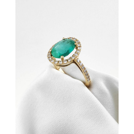 Anastasia: Anillo de Esmeralda Diamantes Pavé Oro Amarillo 18k