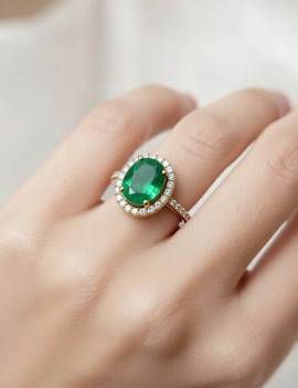 Anastasia: Anillo de Esmeralda Diamantes Pavé Oro Amarillo 18k