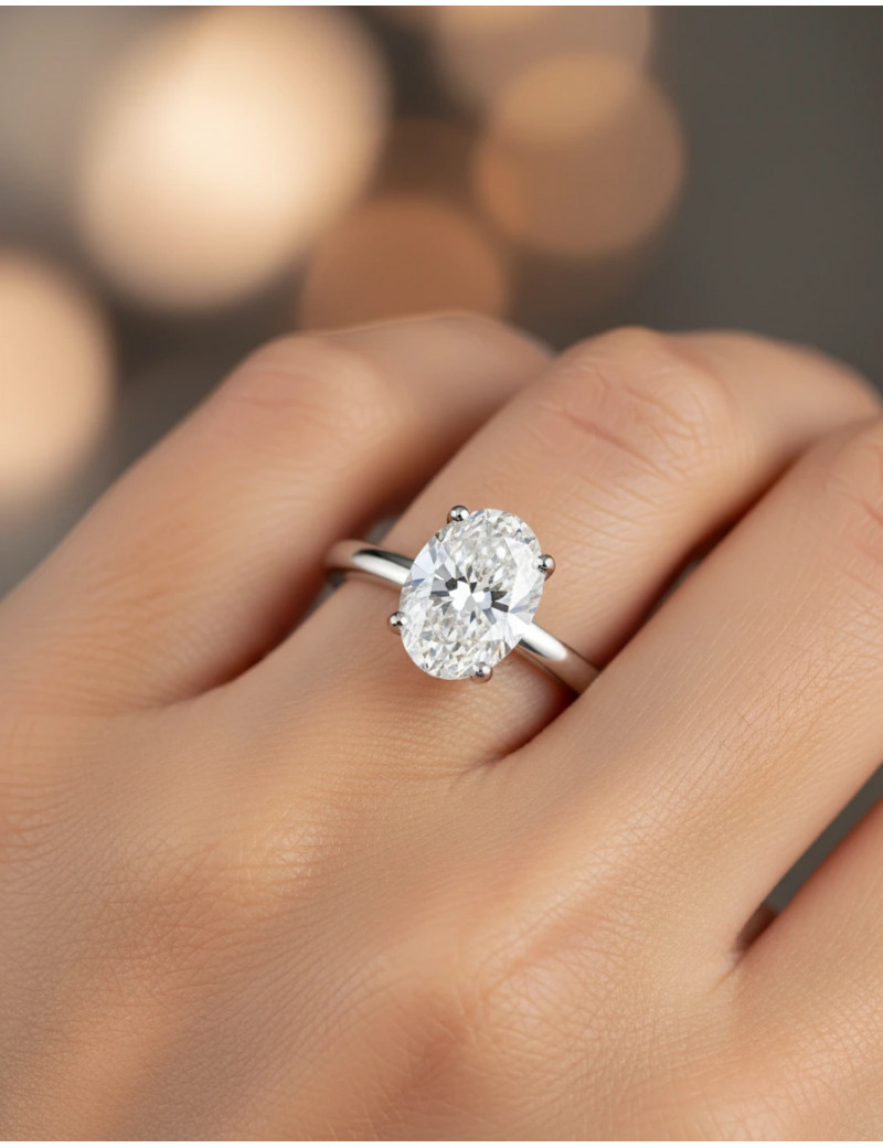 Carla: Anillo Oval de Diamante Solitario en Oro Blanco de 18 kilates
