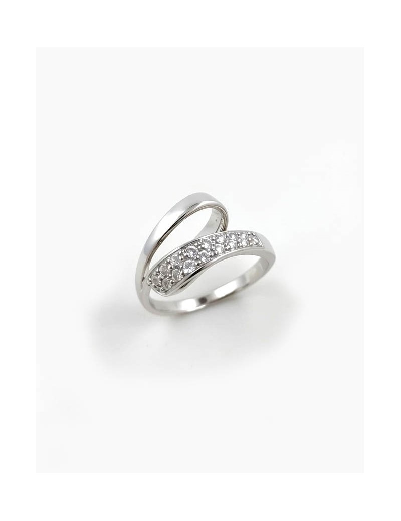 Anillo Zigzag de 16 Diamantes 0,14ctH-VS. Oro Blanco 18k Pavé