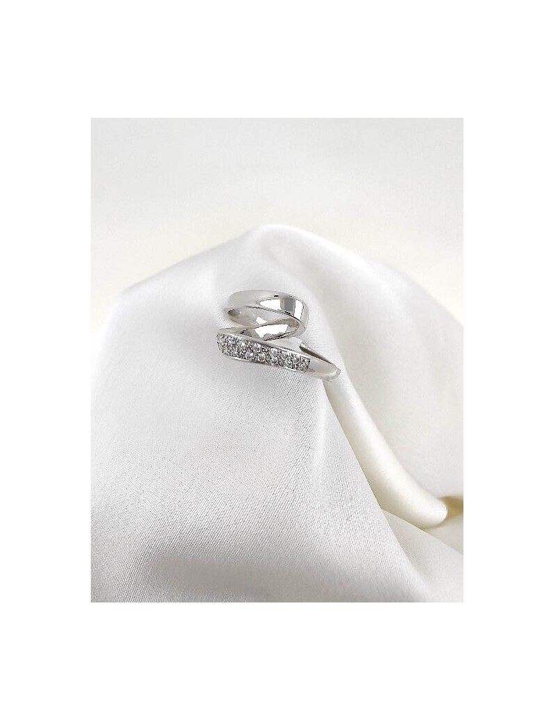 Anillo Zigzag de 16 Diamantes 0,14ctH-VS. Oro Blanco 18k Pavé