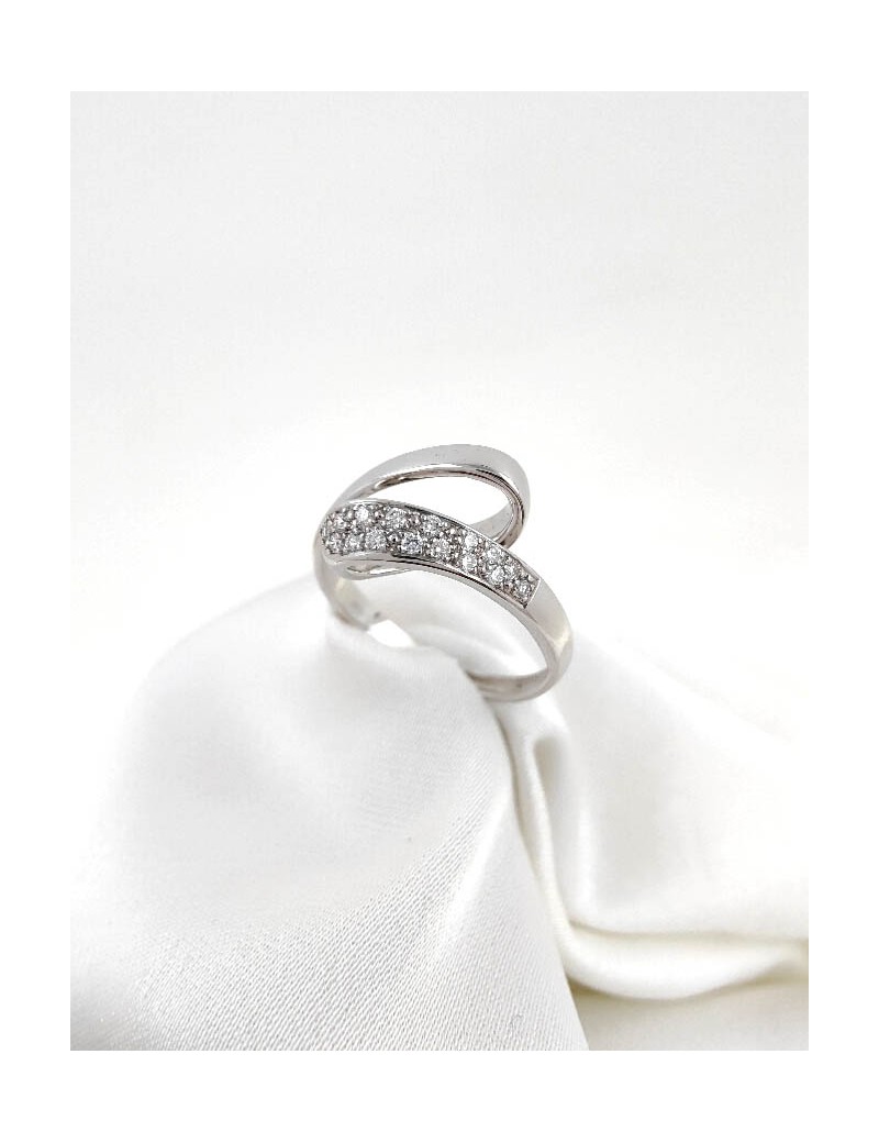 Anillo Zigzag de 16 Diamantes 0,14ctH-VS. Oro Blanco 18k Pavé