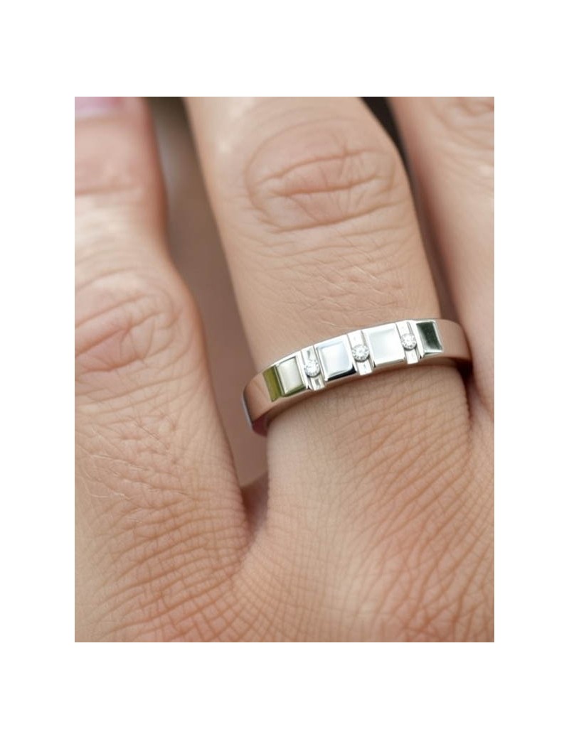 Anillo Caballero con Diamantes en Oro Blanco 18k