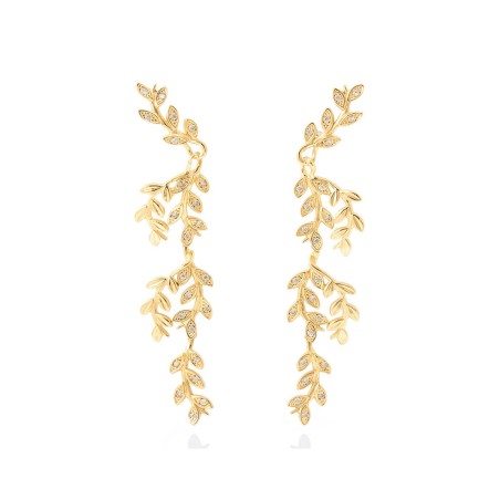 Pendientes de novia modelo Hiedra en plata con baño de oro amarillo de 18k y circonitas.