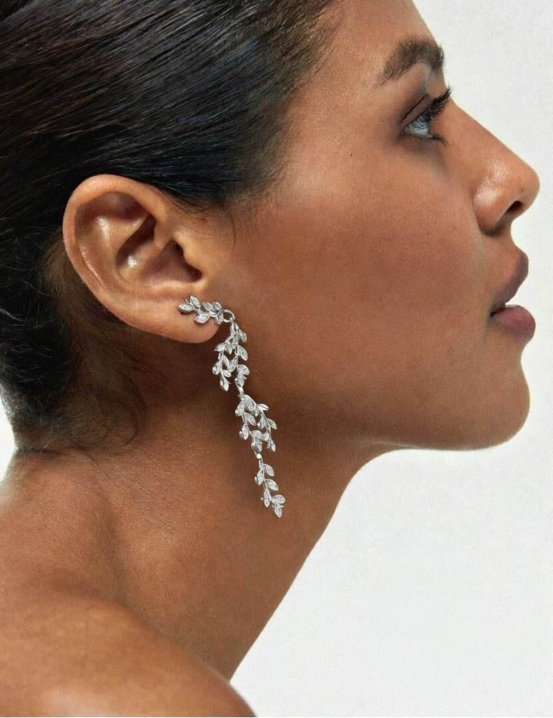 Pendientes Hiedra y Circonitas en tamaño 7.5cm. Plata 925 · Marga Mira