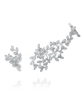 Pendientes ear cuff asimétricos Chantilly realizados en plata de ley con baño de rodio y circonitas.