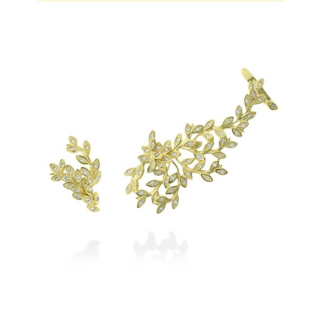 Pendientes asimétricos de novia modelo Chantilly en plata bañada en oro de 18 quilates.